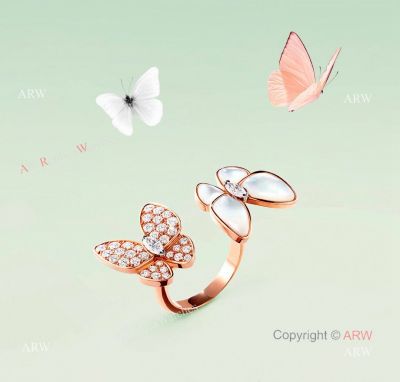 V C&A Two Butterfly Open Ring Diamond & Mother-of-pearl